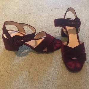 Red velvet JCrew sandal heel
